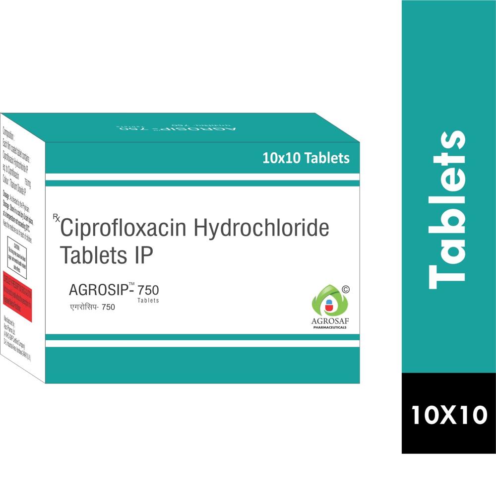 AGROSIP 750 Tablet - Ciprofloxacin Hydrochloride Ip Eq. To Ciprofloxacin 750 Mg, Excipients Q.s. Colour: Titanium dioxide ip