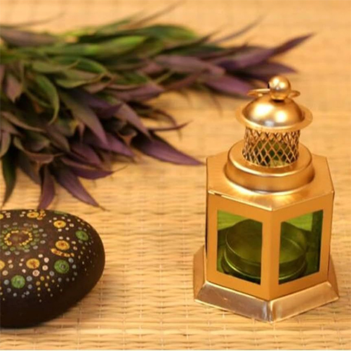 Green Moroccon Lantern With Tea Light