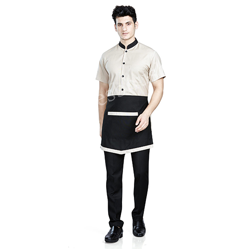 Simple Half Apron Black with Cream Piping and single pocket