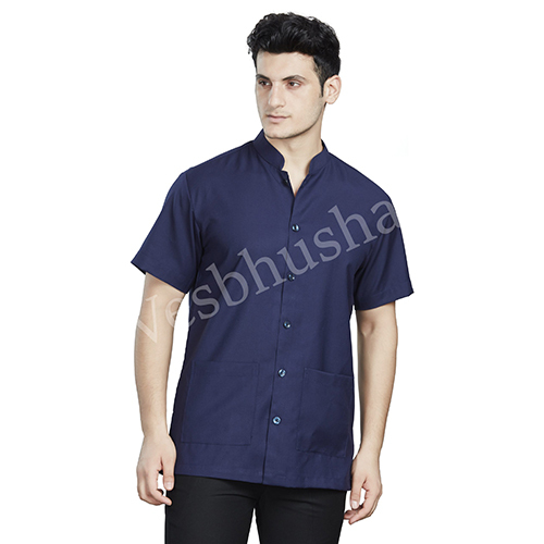 Simple Ink Blue Shirt with Stand Collar - Polyester Viscose Trovin Blend | Classic Style Available in Sizes XS to 3XL Ideal for Formal Uniforms