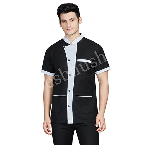 Trendy Mens Black with White Cross Flapped Service Coat
