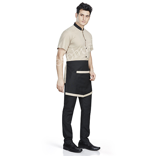 Trendy Mens Cream Shirt with Black Standing Collar