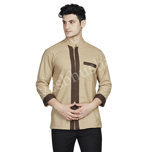Trendy Mens Cream with Brown Piping Shirt