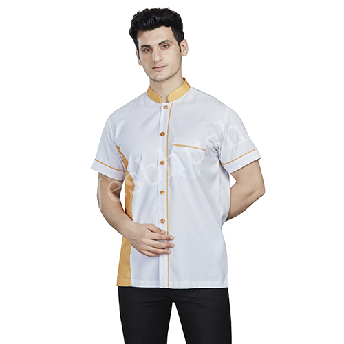 Trendy Mens White with Golden Side and Piping and Collar