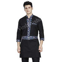 Vesbhushas Iconic Mens Black With Floral Print Patch And Half Apron Attached - Fabric Type: Polyester