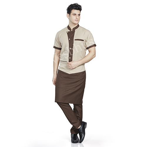 Vesbhushas Simple Half Apron Brown with Cream Belt and Brown pocket