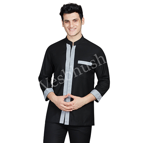 Vesbhushas Trendy Mens Black with Grey Piping Shirt