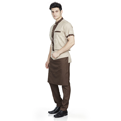 Vesbhushas Trendy Mens Cream with Brown Cross Flapped Service Coat