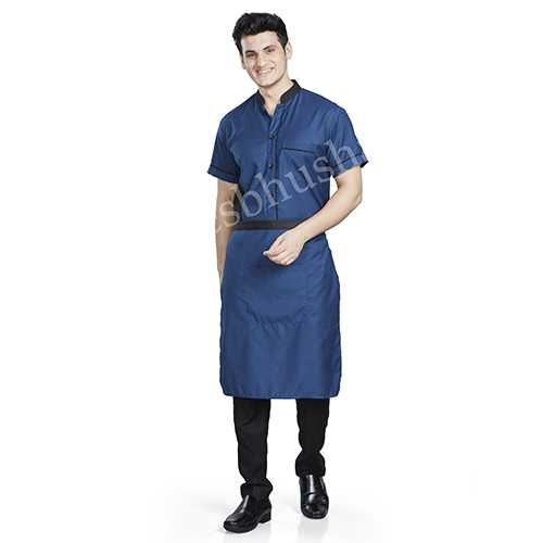 Vesbhushas Trendy Mens Royal Blue Shirt with Black Standing Collar and Piping on Cuff