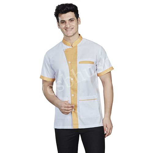 Vesbhushas Trendy Mens White with Golden Cross Flapped Service Coat