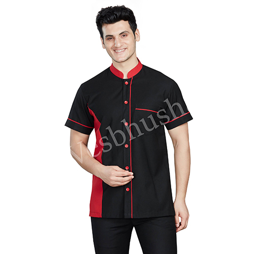 Simple Red Shirt with Black Collar and Piping on Cuff