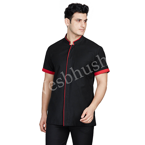 Stylish Black Shirt with Red Side and Piping and Collar