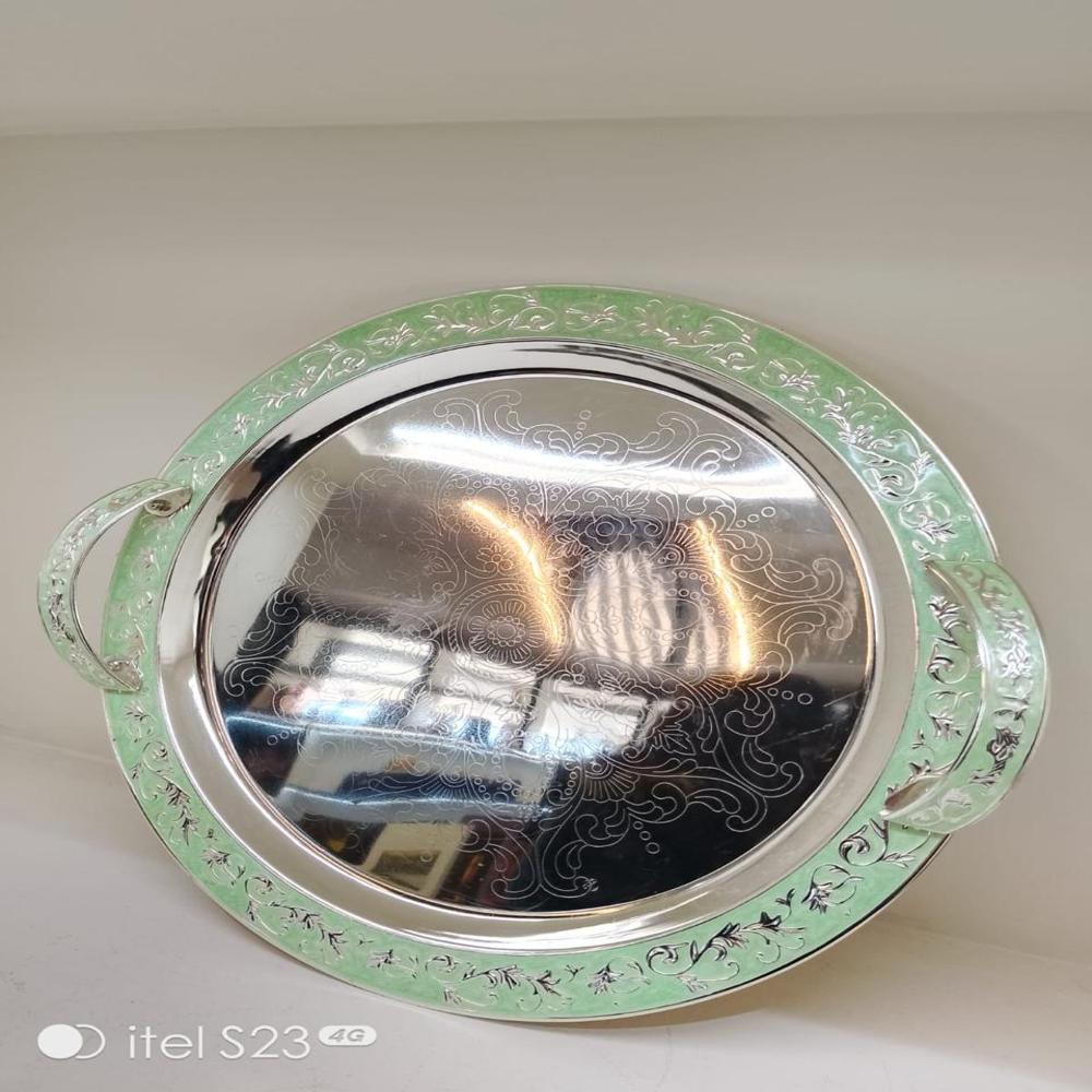 Silver Plated Round Tray - Brass Or Stainless Steel, Standard Size, Silver Color, Smooth Surface Finish | Versatile Home Decor And Serving Accessory