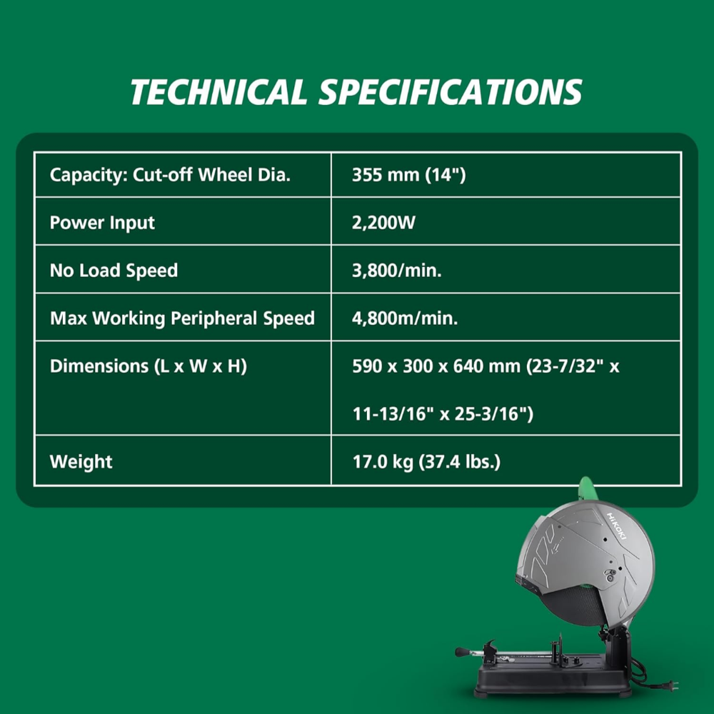 Chop Saw - Durable Steel Blade, Variable Speed Control | Precision Cutting For Wood And Metal, Ergonomic Handle Design