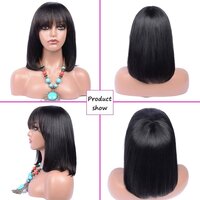 Short Bob Wigs with Bangs Brazilian Virgin Human Hair ( 8 Inch )