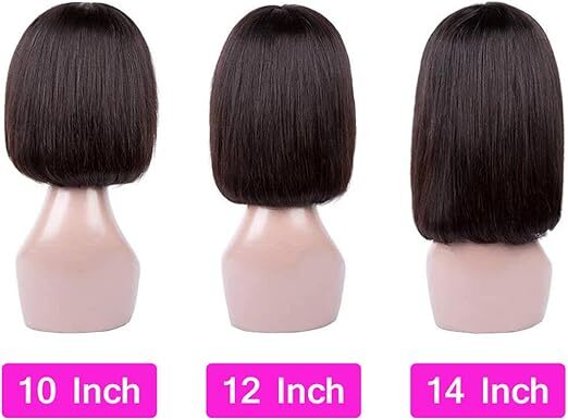 Short Bob Wigs with Bangs Brazilian Virgin Human Hair ( 8 Inch )