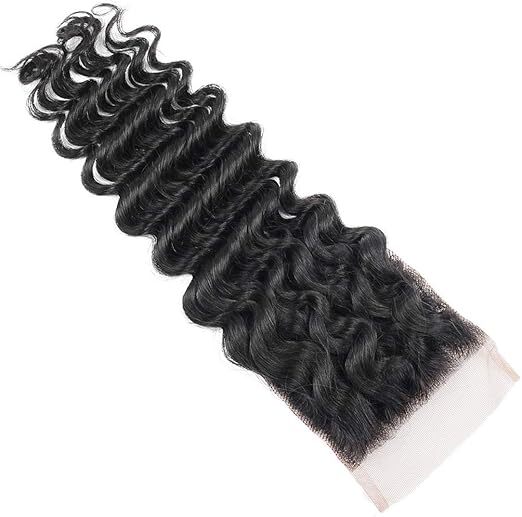 4x 4 Deep Wave Brazilian Virgin Human Hair 130% Density Lace Closure Natural Colour Hair