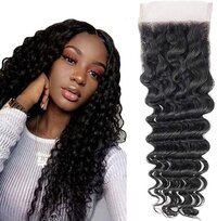 4x 4 Deep Wave Brazilian Virgin Human Hair 130% Density Lace Closure Natural Colour Hair