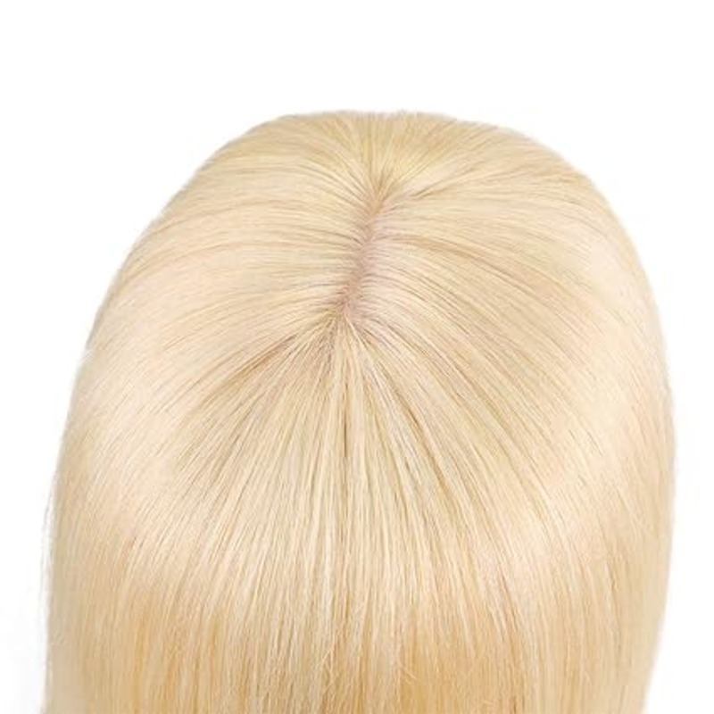 Blonde Natural Human Hair Topper s Toupee Women Clip In Hair Pieces 13X13cm Middle Part Hair Top Wig Blonde Color 613 12 inch
