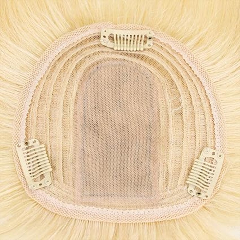 Blonde Natural Human Hair Topper s Toupee Women Clip In Hair Pieces 13X13cm Middle Part Hair Top Wig Blonde Color 613 12 inch