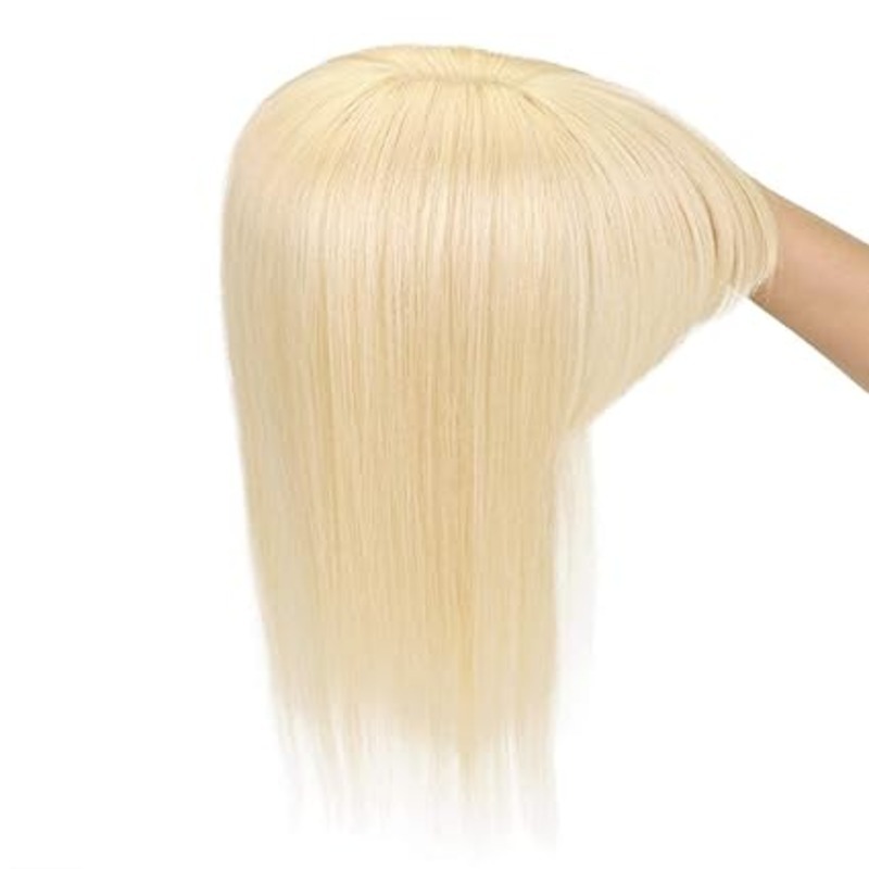 Blonde Natural Human Hair Topper s Toupee Women Clip In Hair Pieces 13X13cm Middle Part Hair Top Wig Blonde Color 613 12 inch