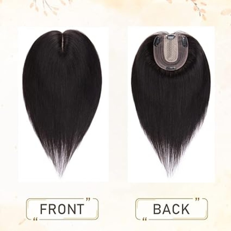 Clip In Mono Base Hair Toppers for Women Crown Area 18inch Natural Black