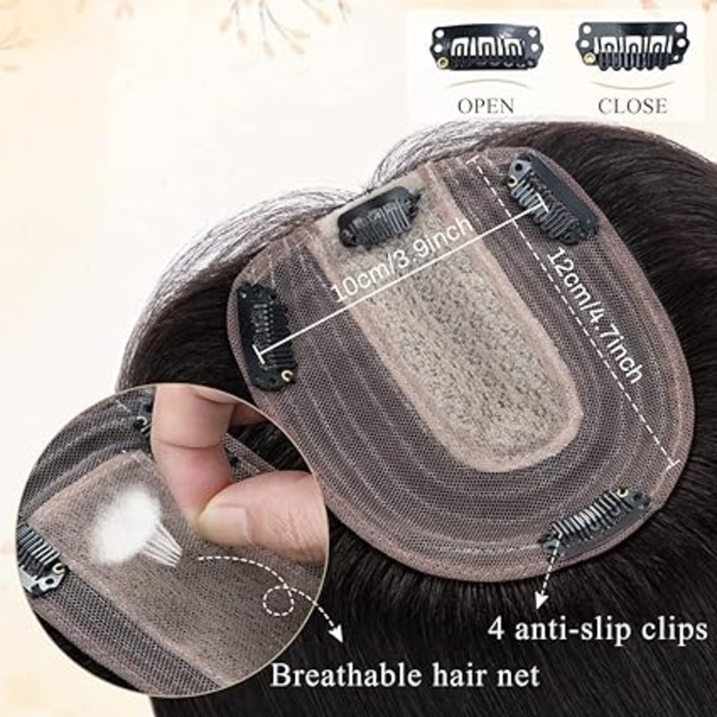 3 Clip In Hair Topper Remy look Crown for Women (18 inch, 120% Density, Black)