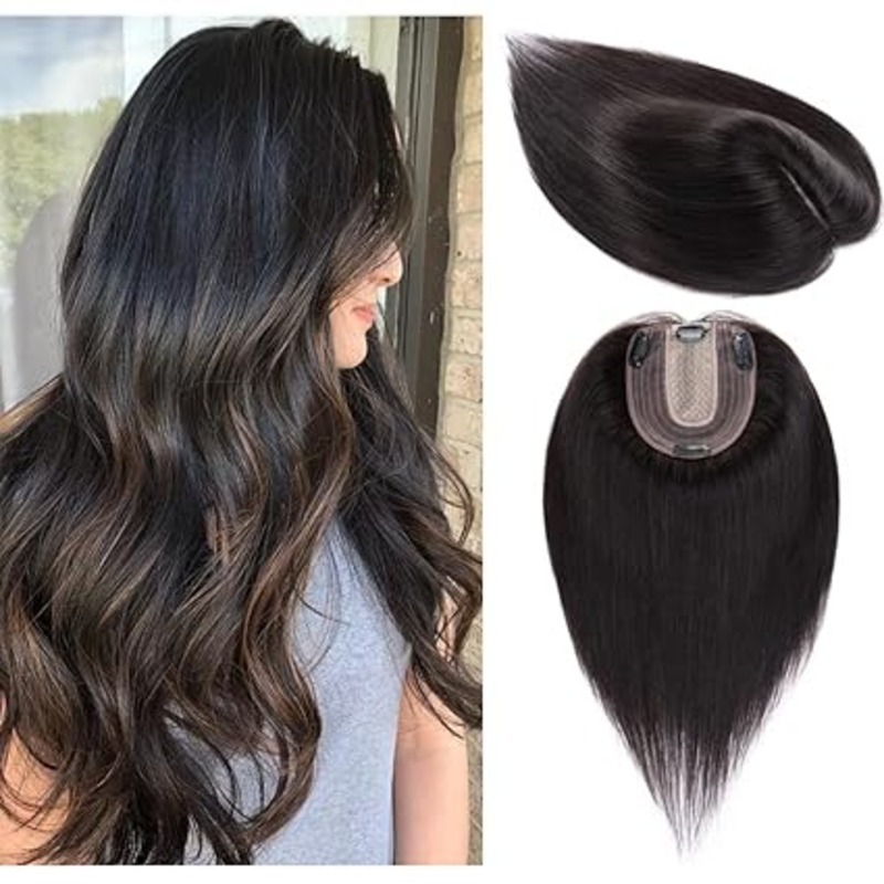 3 Clip In Hair Topper Remy look Crown for Women (18 inch, 120% Density, Black)