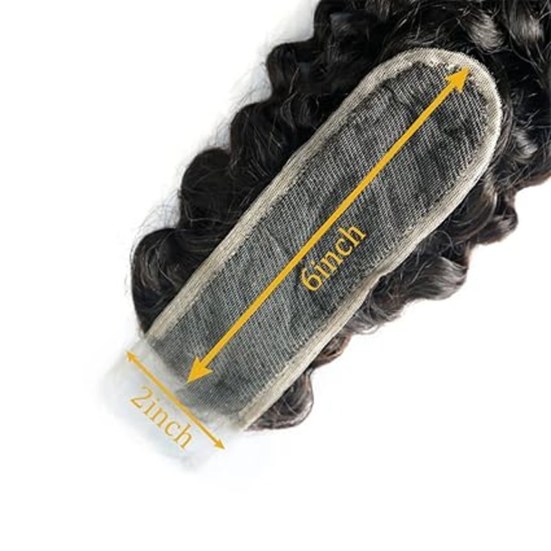 Brazilian 2x6 Lace Closure - 100% Unprocessed Human Virgin Hair Deep Curly Pre-Plucked Hairline With Baby Hair (10 Inch)