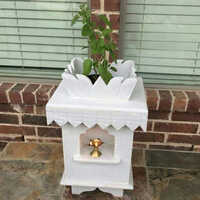 Marble Tulsi Pot - Marble, 2 Feet Tall, White Color | Intricate Carvings, Polished Finish, Ideal For Home Decoration & Spiritual Use