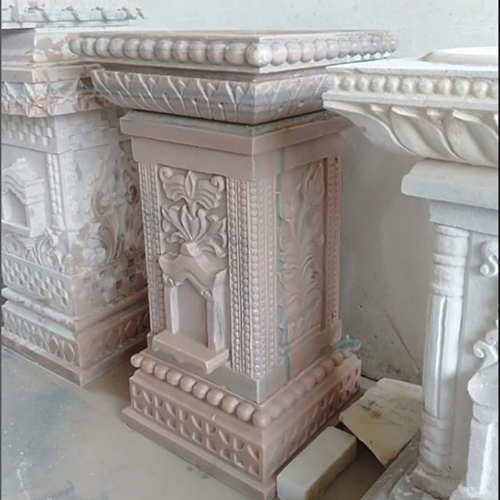 Marble Tulsi Pot - Marble, 2 Feet Tall, White Color | Intricate Carvings, Polished Finish, Ideal For Home Decoration & Spiritual Use