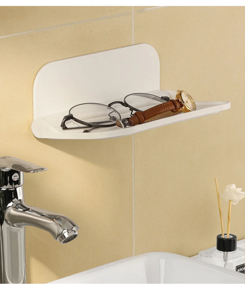 Plastic Wall Mounted Shelf - Plastic, 18x11 Cm, Glossy White Finish | Sturdy Rectangular Design For Space-saving Storage Solutions