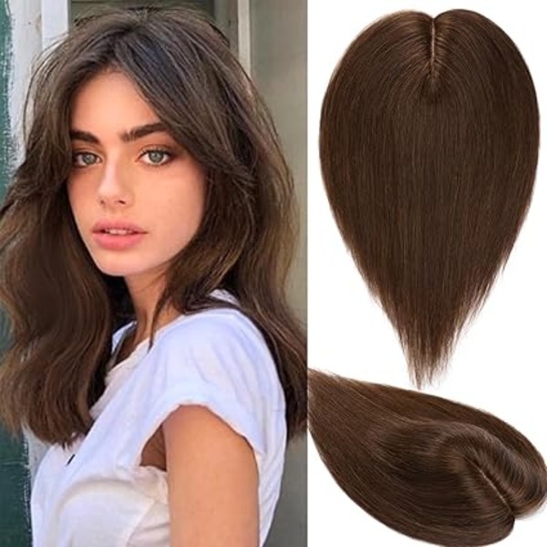 Black Hair Toppers for Women 18 Inch Silk Base 3 Clip in Natural Hair Extensions Wig