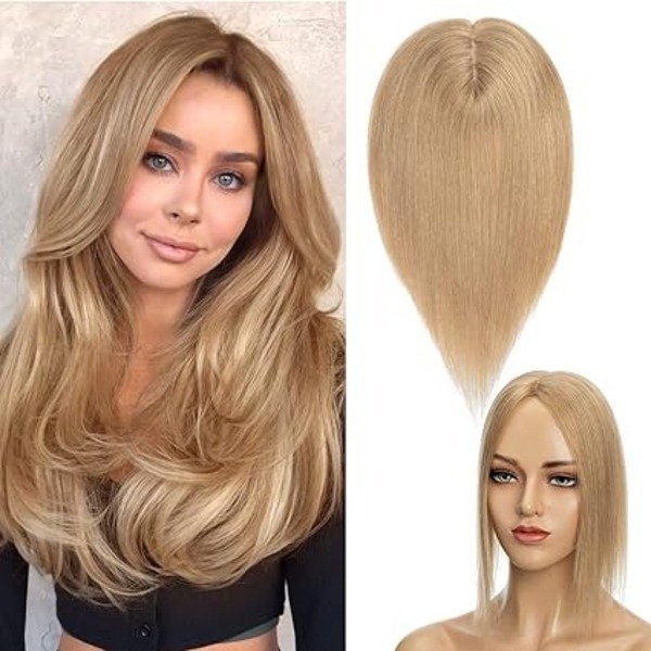 Black Hair Toppers for Women 18 Inch Silk Base 3 Clip in Natural Hair Extensions Wig