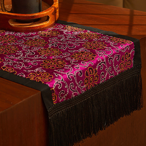 Block Printed Kantha Hand Embroidery Silk Dark Pink Runner