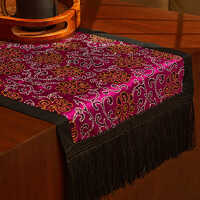 Block Printed Kantha Hand Embroidery Silk Dark Pink Runner - Color: Various Available