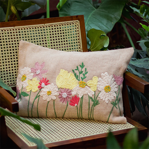 Hand Embroidered Flower Cushion Cover