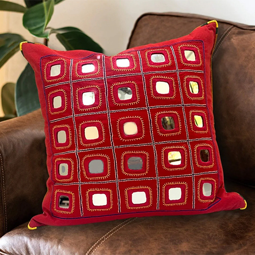 Hand Embroidered Mirror Thread Work Cushion Cover