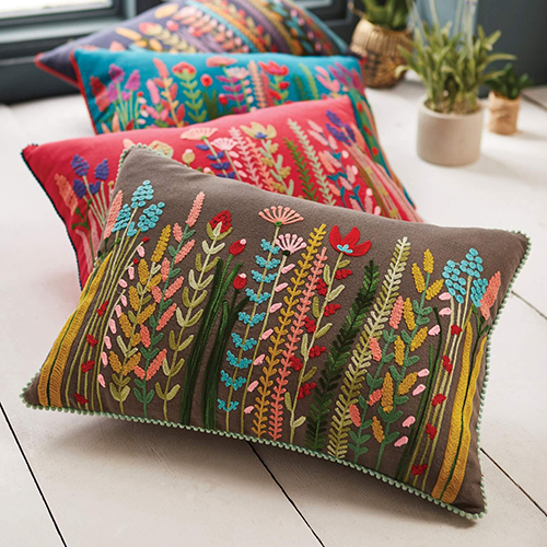 Embroidered Cushion Wild Flowers Cushion