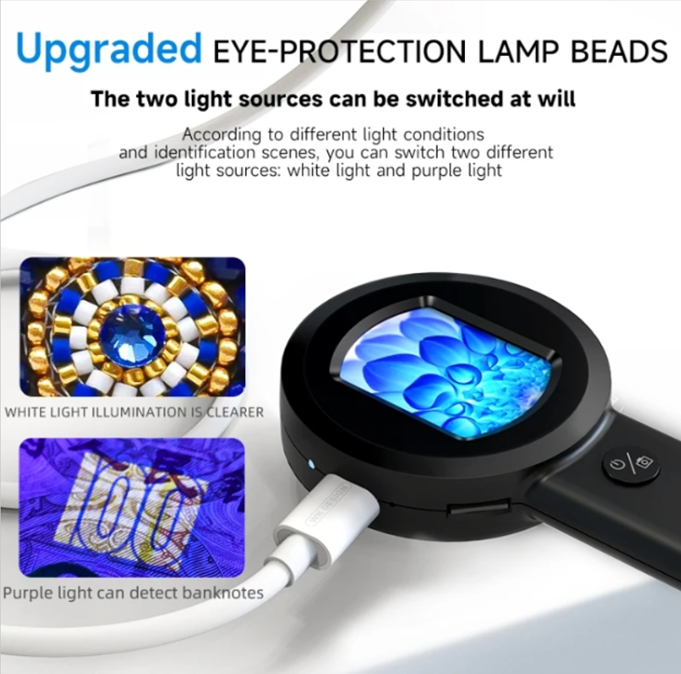 Digital Microscope Handheld Hd Electronic 30x Magnifying With 2" Lcd Screen, White And Uv Lights