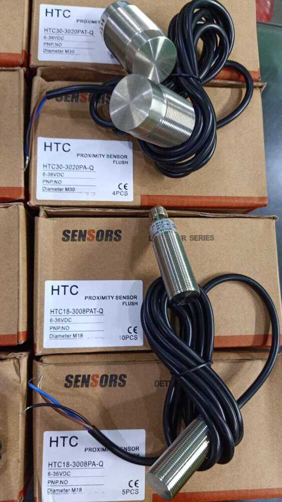 METAL FACE PROXIMITY SENSOR HTC 6-36VDC, HTC18-3008PA-Q, 12MM DIA, PNP NO, SD-8MM, FLUSH WIRE TYPE