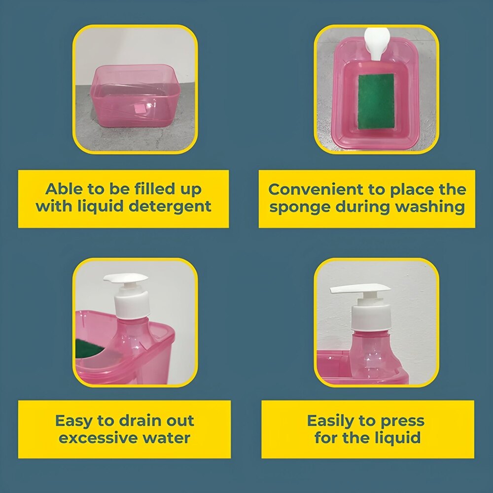 2 In 1 Liquid Soap Dispenser - Durable Plastic , Glossy Pink Finish In Rectangular Shape, Available In Multiple Sizes