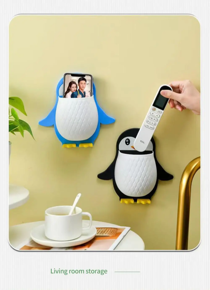 Wall Mounted Toothbrush Holder - Plastic, Different Sizes | Cute Penguin Design, Versatile Organizer For Daily Essentials, Easy Installation