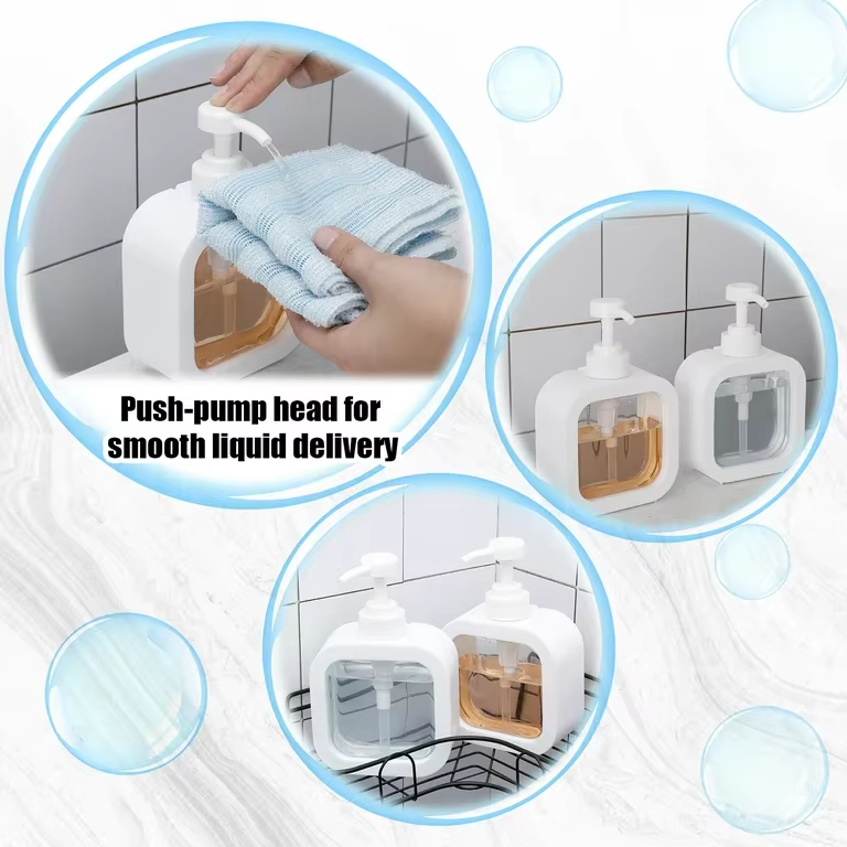 Plastic Liquid Soap Dispenser - Plastic, Different Sizes, Glossy Black | Rectangular Design For Bathrooms & Kitchens, Stylish And Durable