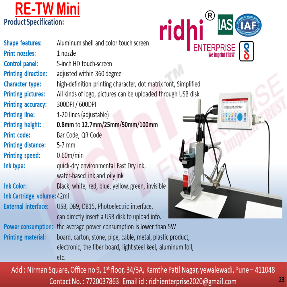 Re-tw Mini Printer - Automatic Grade: Semi-automatic
