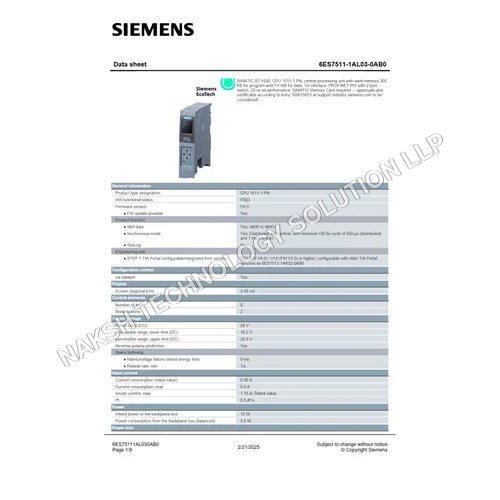 Siemens S7-1500 CPU 1511 1 PN