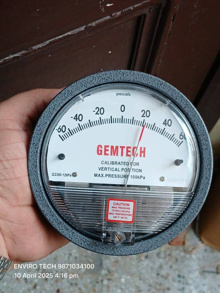 GEMTECH Differential Pressure Gauge Range 1.25-0-1.25 KPA