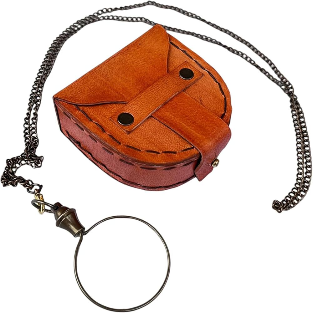 Portable Pocket 10x Magnifiers,pocket Monocle,brass Magnifying Glass,brass Chain Necklace,magnifier With Leather Box - Color: Golden