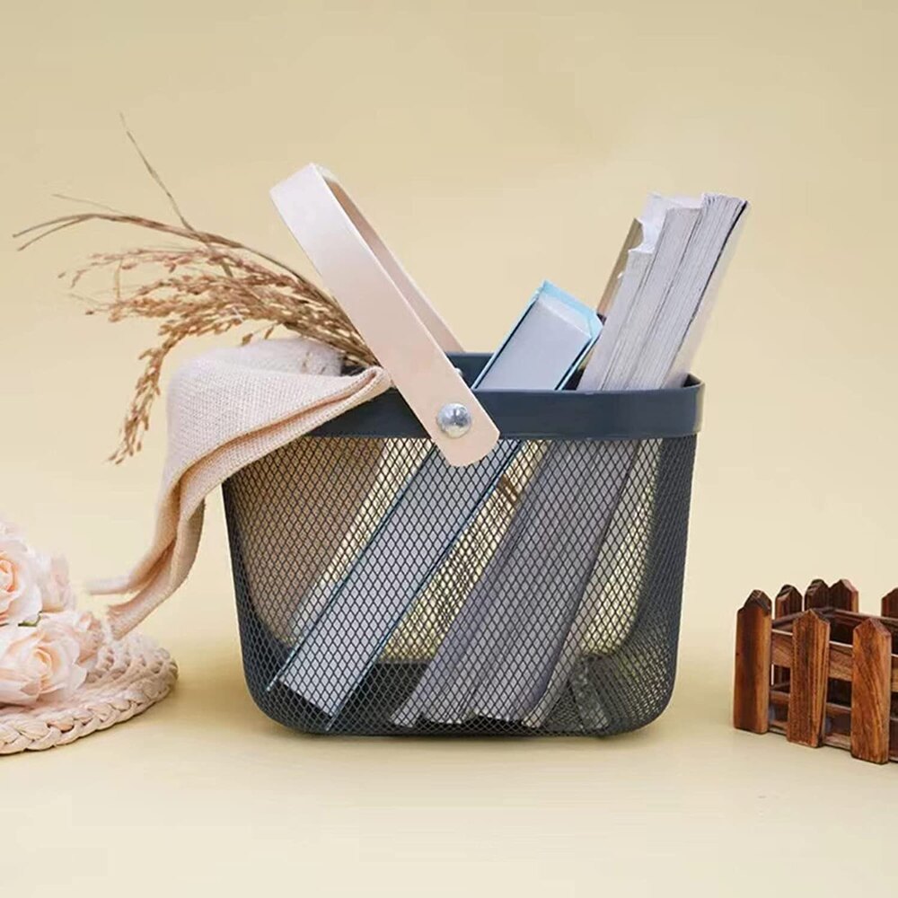 Metal Wire Mesh Basket - Carbon Fiber, Square Shape, Sleek Black Color | Durable, Easy To Clean, With Handles, Indian Regional Touch