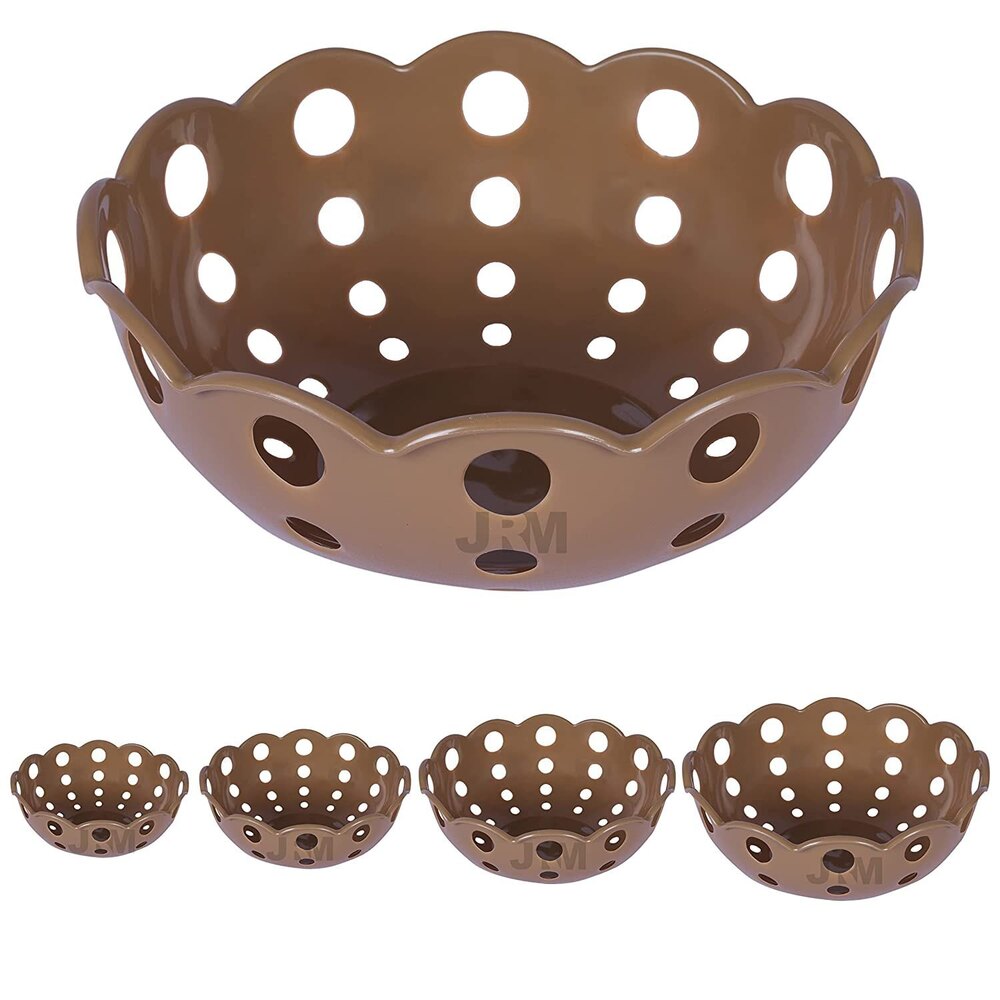 Counter Top Fruit Basket Set - Durable Plastic, Easy To Clean , Round Cream Design